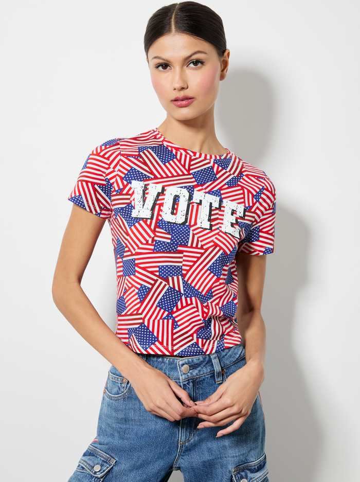 A+O X I AM A VOTER® CINDY CROPPED TEE - STRIPES FOREVER - Alice And Olivia