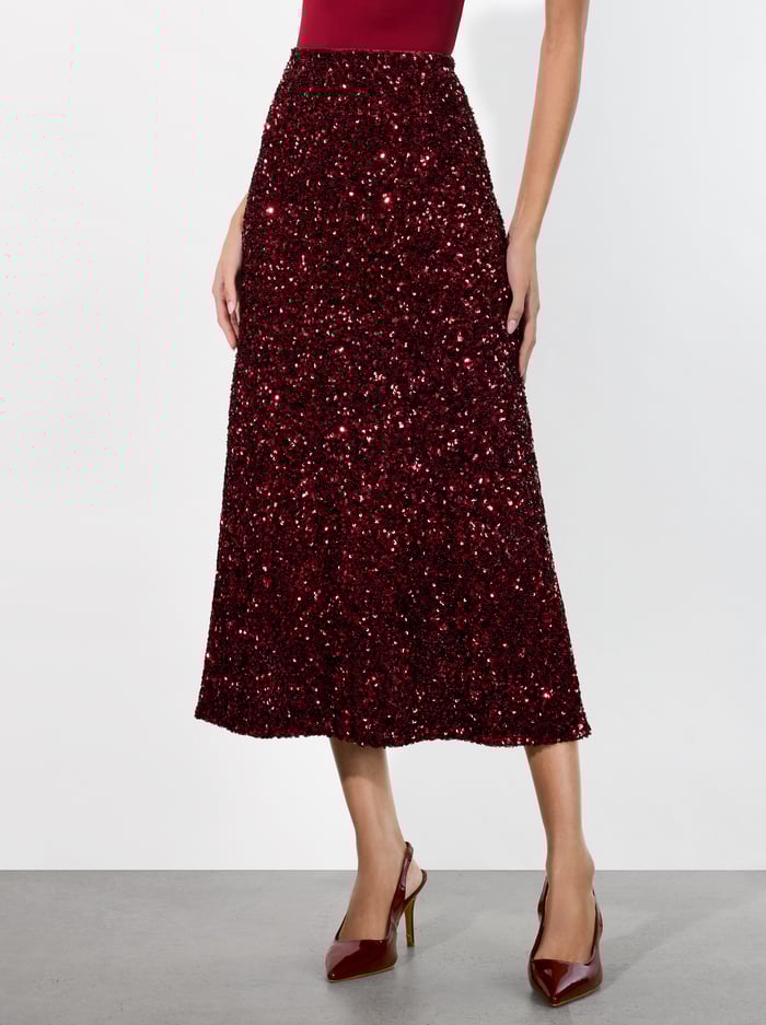 MAEVE SEQUIN SLIP SKIRT - GARNET - Alice And Olivia