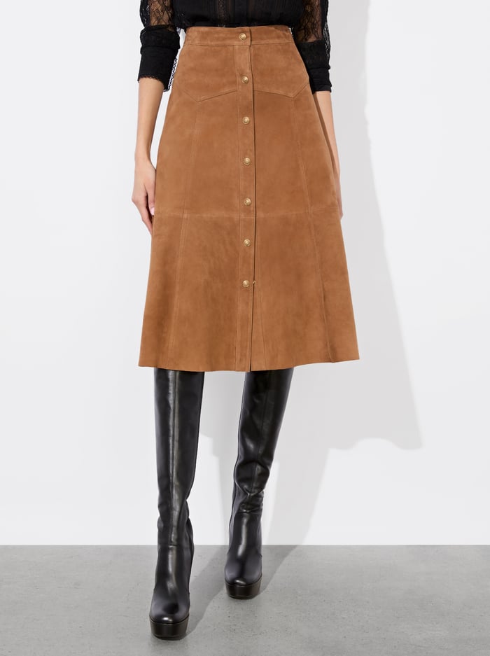 CALICA SUEDE MIDI SKIRT - CAMEL - Alice And Olivia