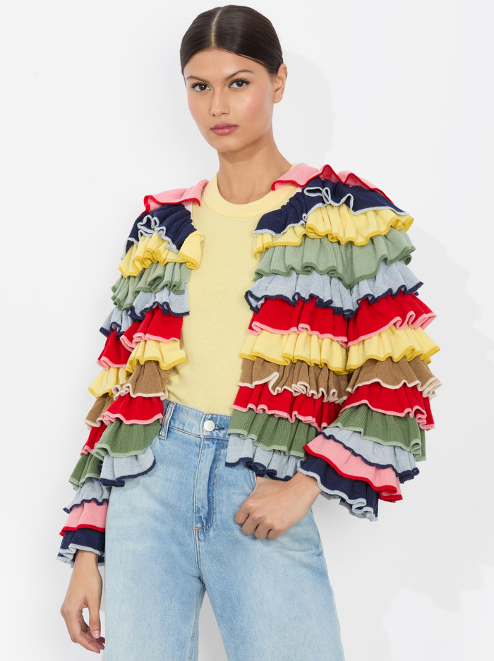 FAWN RUFFLE CARDIGAN - MULTI - Alice And Olivia