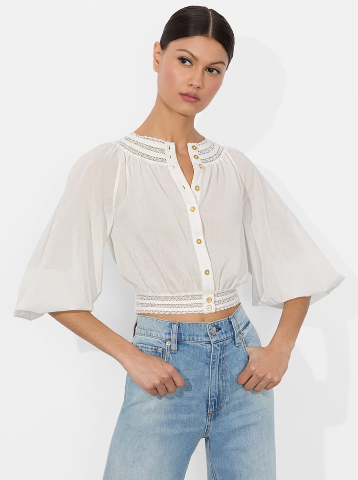 CHERELLE BUTTON DOWN BLOUSE - OFF WHITE - Alice And Olivia