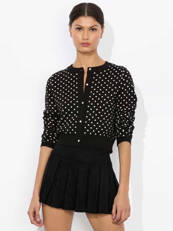 DOLLIE CASHMERE CARDIGAN - BLACK/OFF WHITE POLKA DOT - Alice And Olivia