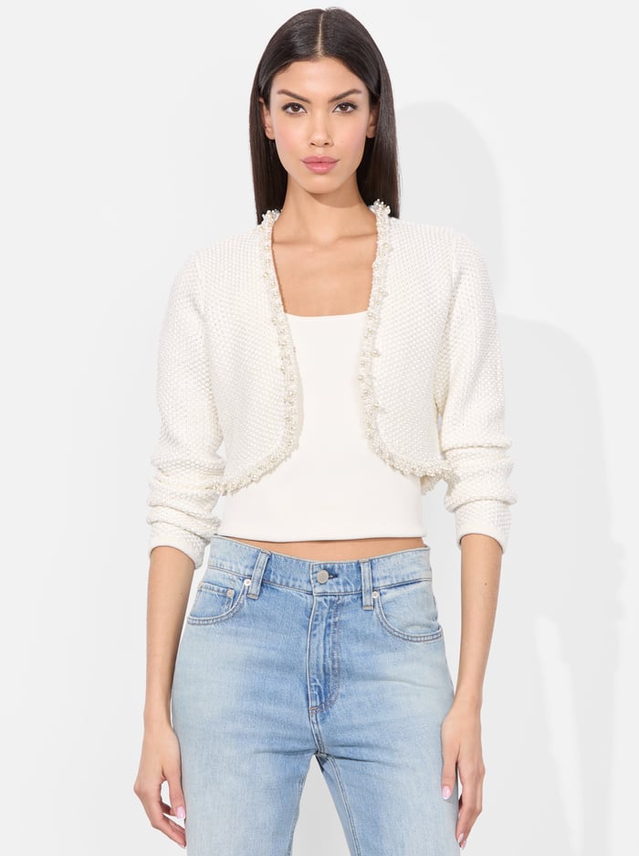DUKE EMBELLISHED CARDIGAN - SOFT WHITE - Alice And Olivia