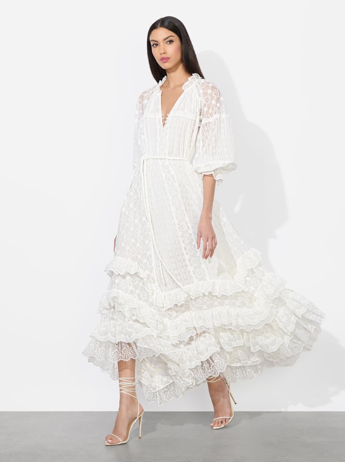 ALYCEN EYELET MAXI DRESS - OFF WHITE - Alice And Olivia