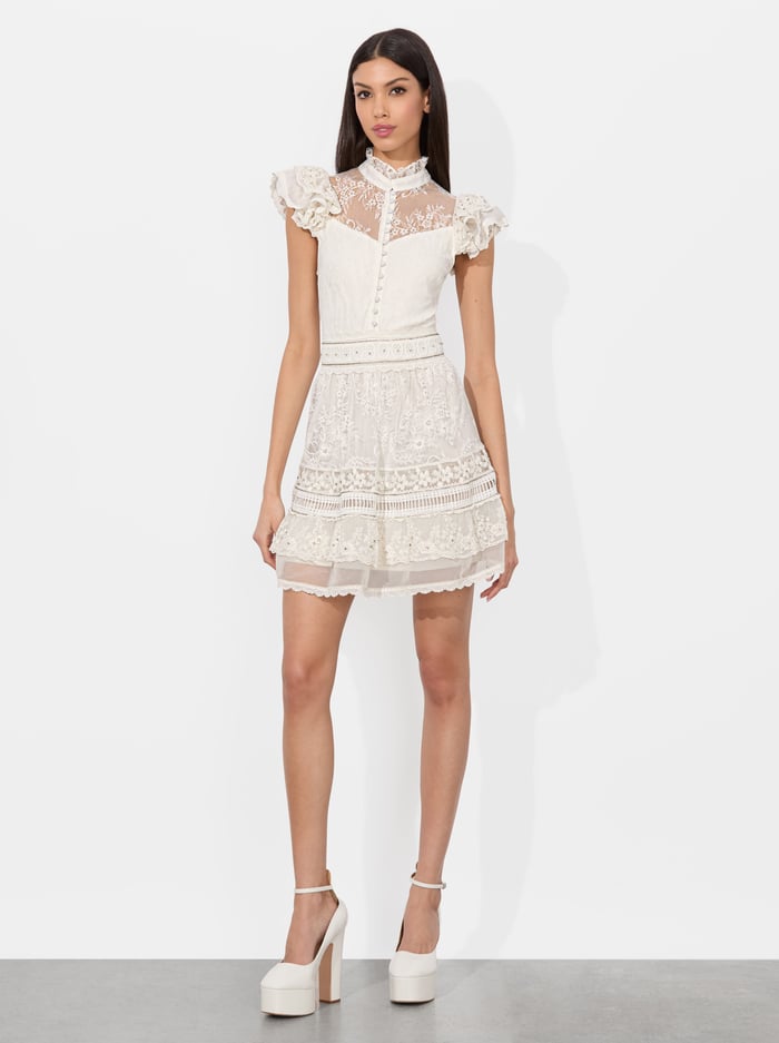 VERNITA EMBROIDERED MINI DRESS - OFF WHITE - Alice And Olivia