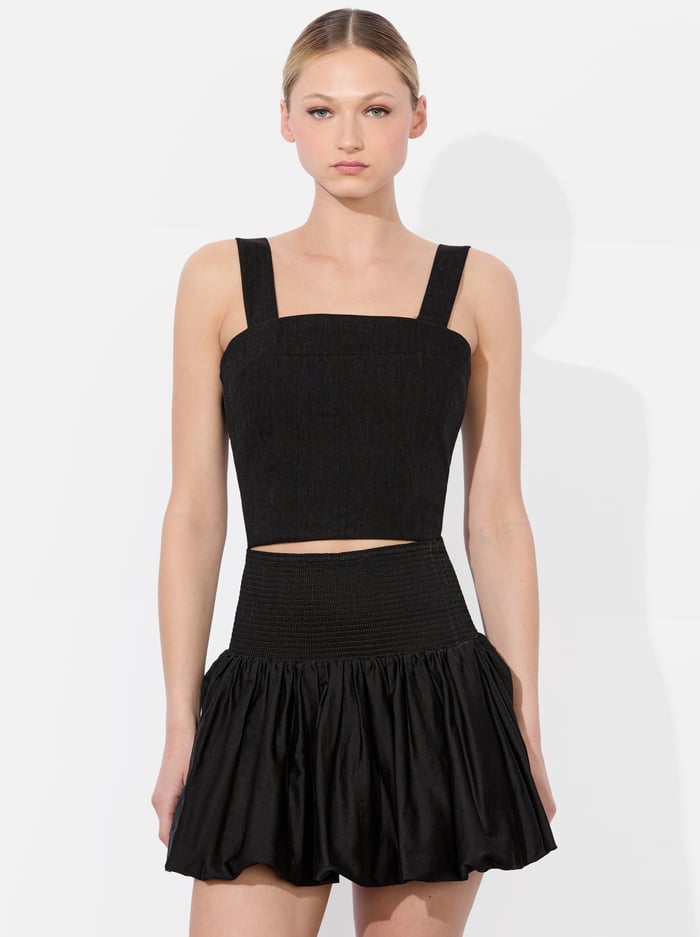 NATALIA LINEN LACE UP TOP - BLACK - Alice And Olivia