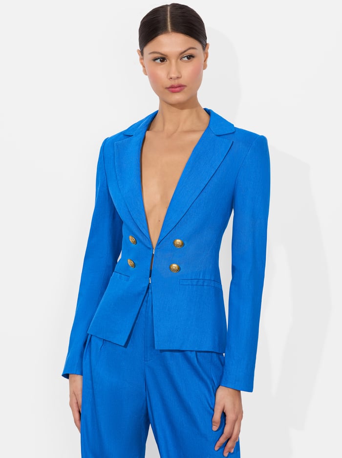 MYA LINEN FITTED BLAZER - TRUE BLUE - Alice And Olivia