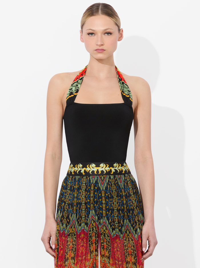 LEE WOVEN STRAP HALTER TOP - BLACK MULTI - Alice And Olivia