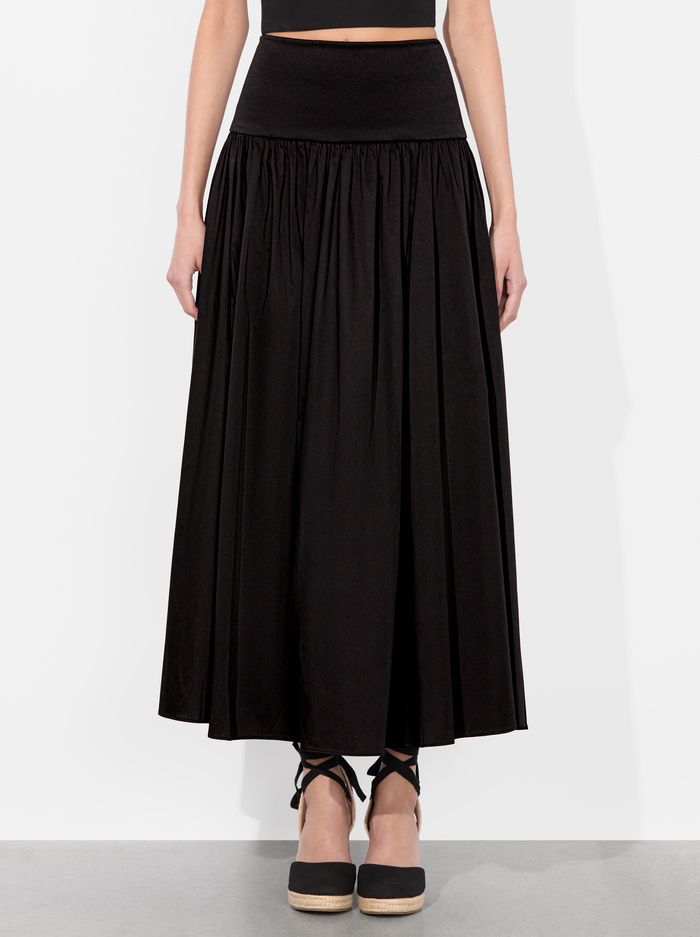 ORIANA DROP WAIST MIDI SKIRT - BLACK - Alice And Olivia