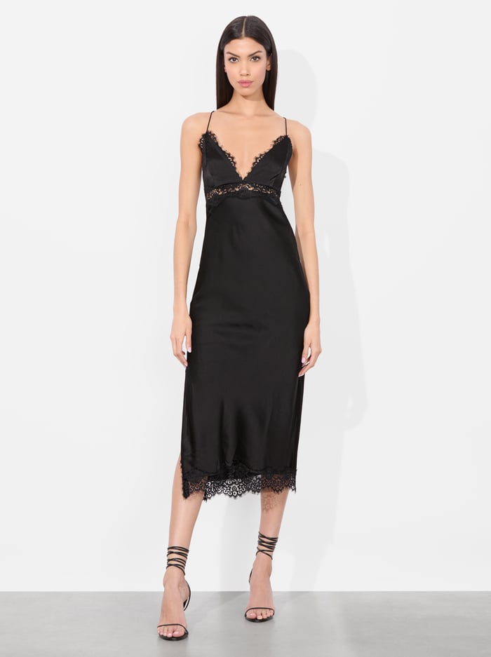 ZAIRA LACE SLIP MIDI DRESS - BLACK - Alice And Olivia