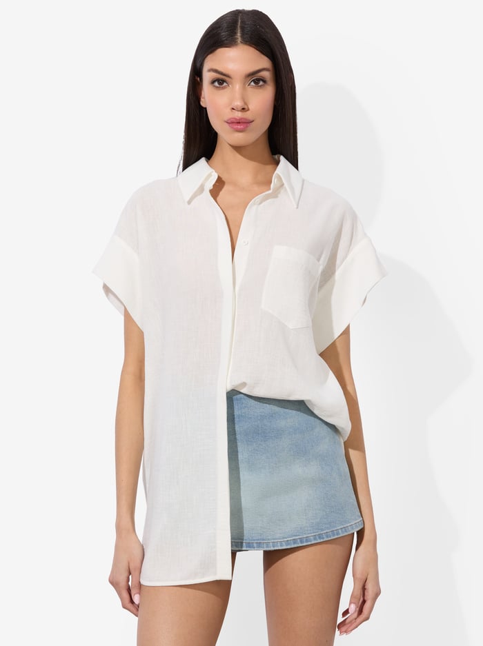 FINELY SHORT SLEEVE BUTTON DOWN - OFF WHITE - Alice And Olivia