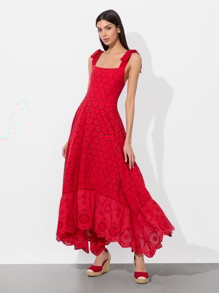 ROSALEE EYELET MAXI DRESS - BRIGHT RUBY - Alice And Olivia