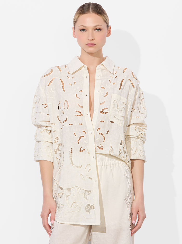 FINELY EYELET OVERSIZED BUTTON DOWN - OFF WHITE - Alice And Olivia