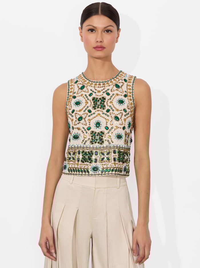 AMAL EMBELLISHED TANK - OFF WHITE MULTI - Alice And Olivia