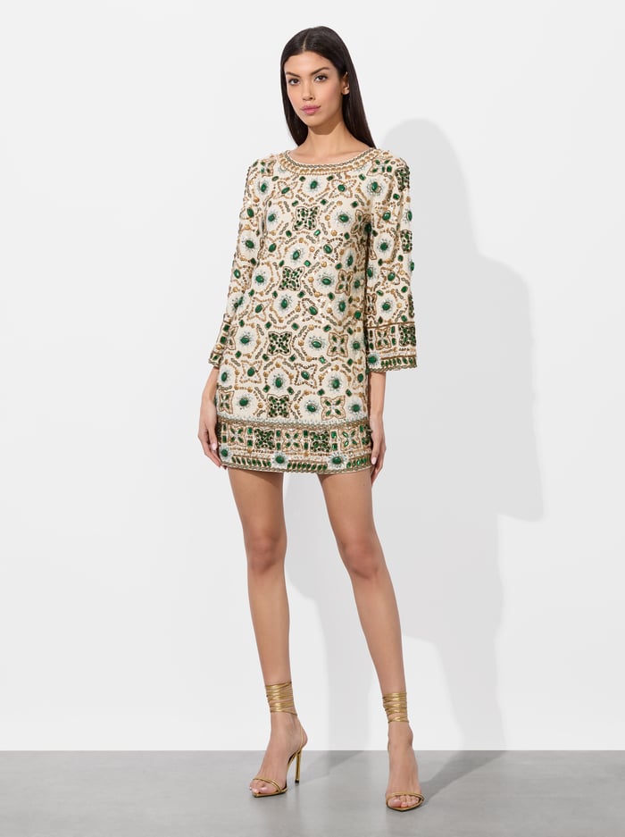 ELEONORA EMBELLISHED TUNIC DRESS - OFF WHITE MULTI - Alice And Olivia