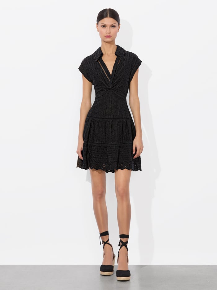 MILA EYELET MINI DRESS - BLACK - Alice And Olivia