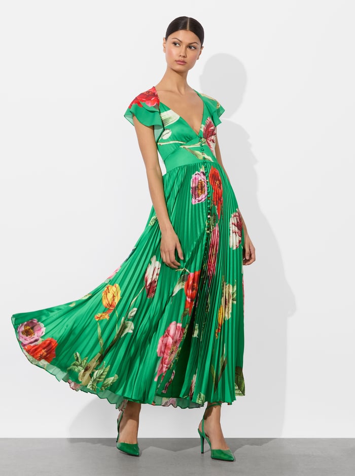 HALIA PLEATED MIDI DRESS - HAMPTONS FLORAL - Alice And Olivia