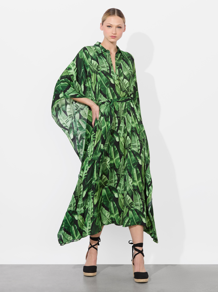 DEANNE MIDI SHIRT DRESS - JUNGLE PALM BLACK - Alice And Olivia