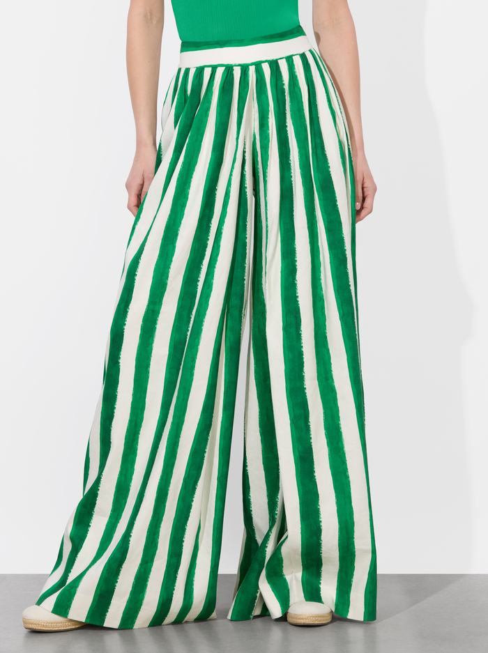 SAMARA LINEN PANT - PAINTED STRIPE LT EMERALD - Alice And Olivia