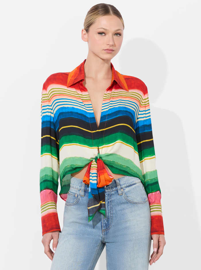 HANNON TIE FRONT BLOUSE - RAINBOW REEF - Alice And Olivia
