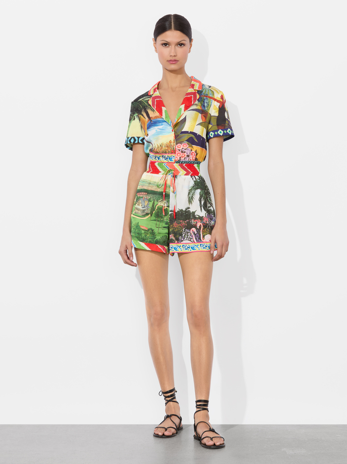 LEIGHTON PAJAMA ROMPER - ISLAND DREAMS MULTI - Alice And Olivia