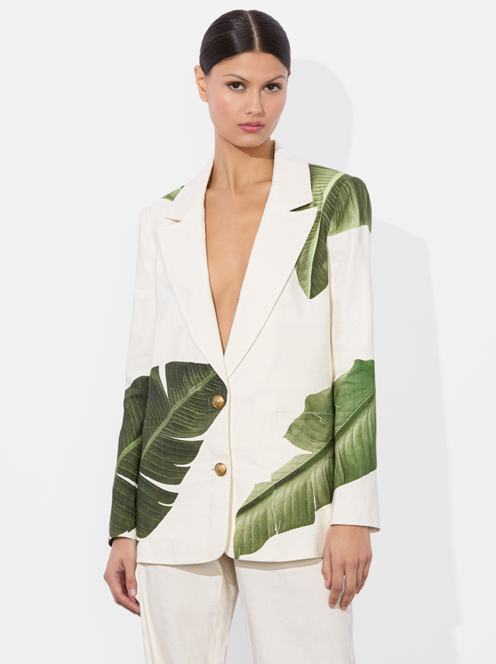 ELNA LINEN BLAZER - JUNGLE PALM OFF WHITE - Alice And Olivia