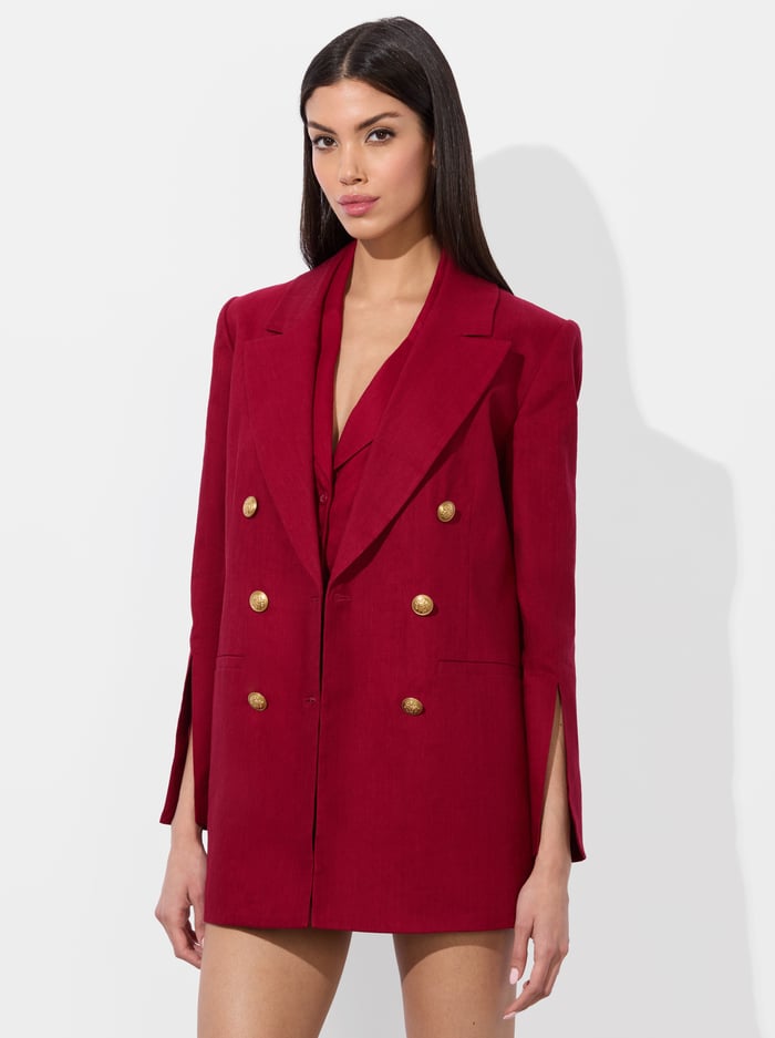 CAMPBELL LINEN BLAZER - DARK CHERRY - Alice And Olivia