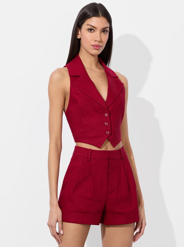 DONNA LINEN VEST - DARK CHERRY - Alice And Olivia