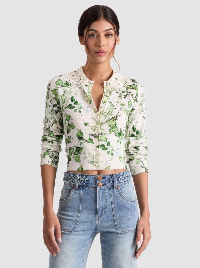 CARSON COLLARED CARDIGAN - VINEYARD - Alice And Olivia