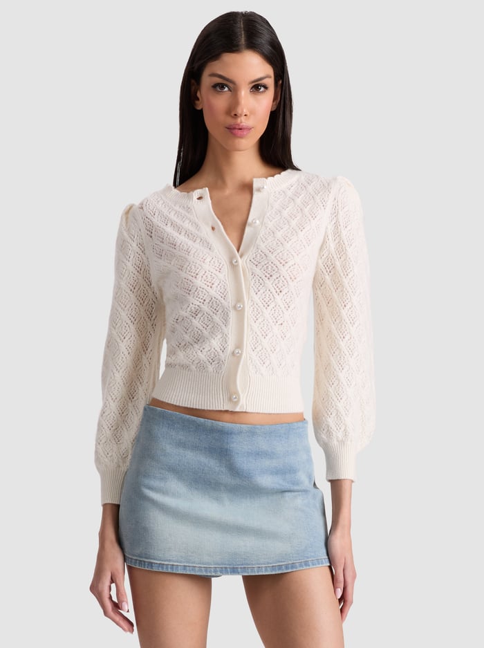 DORIS POINTELLE CARDIGAN - ECRU - Alice And Olivia