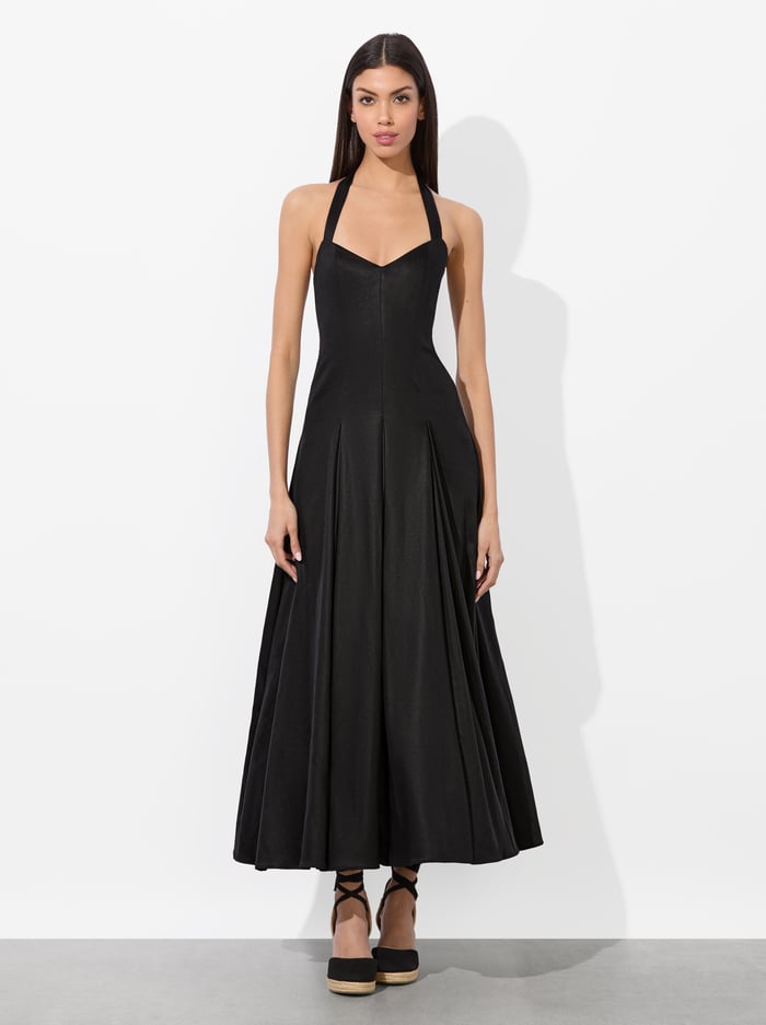ISABELLE FLARED MIDI DRESS - BLACK - Alice And Olivia