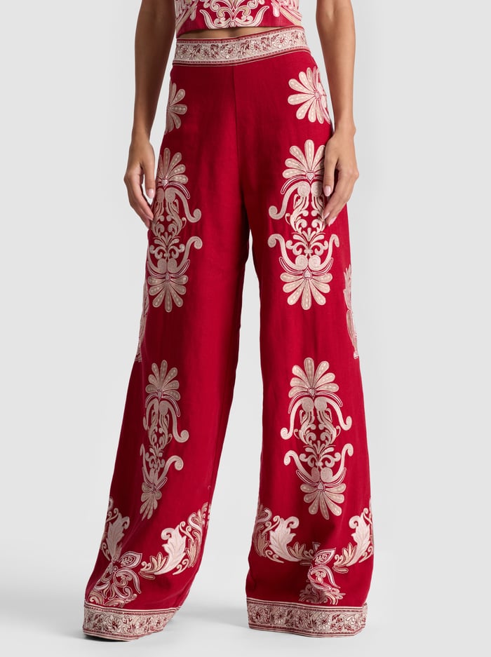 ATHENA EMBROIDERED PANT - SERENADE DARK CHERRY - Alice And Olivia
