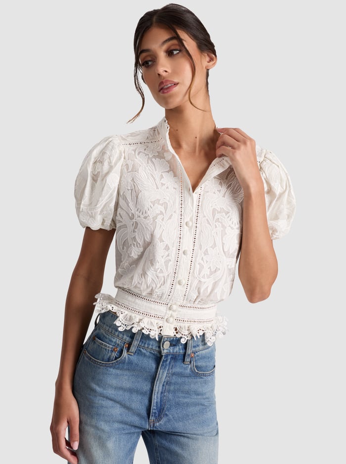 LORYN EMBROIDERED BLOUSE - OFF WHITE - Alice And Olivia
