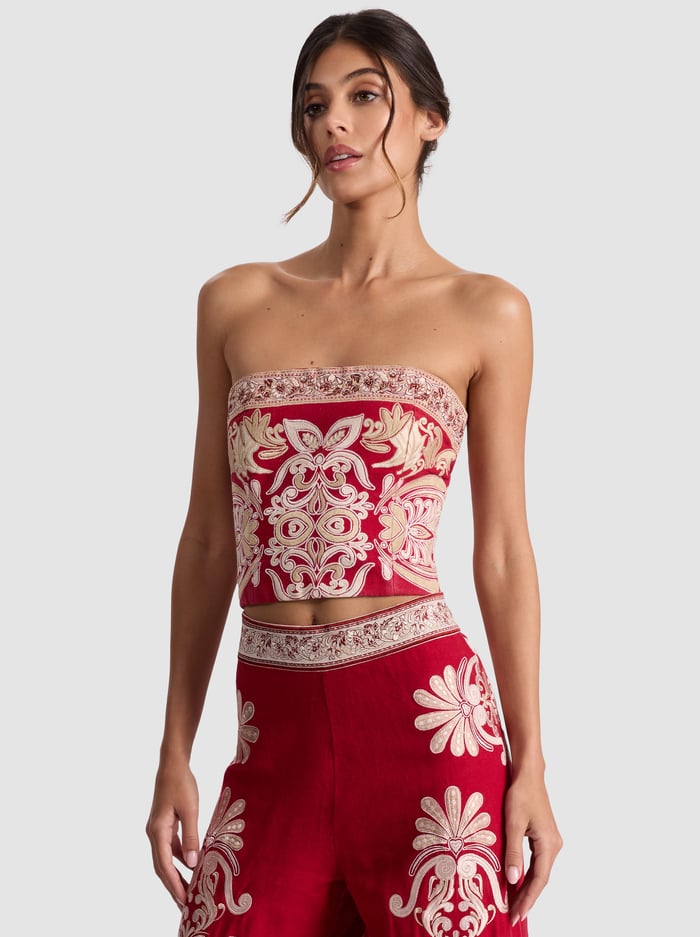 CECE EMBROIDERED TOP - SERENADE DARK CHERRY - Alice And Olivia