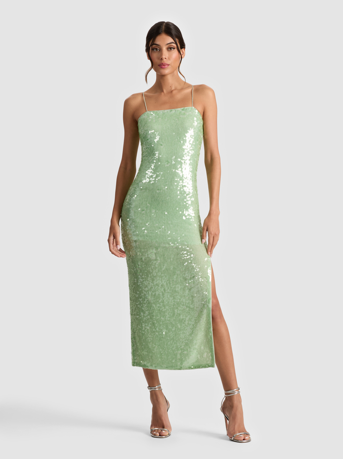 FIFI SEQUIN MIDI DRESS - GREEN TEA - Alice And Olivia