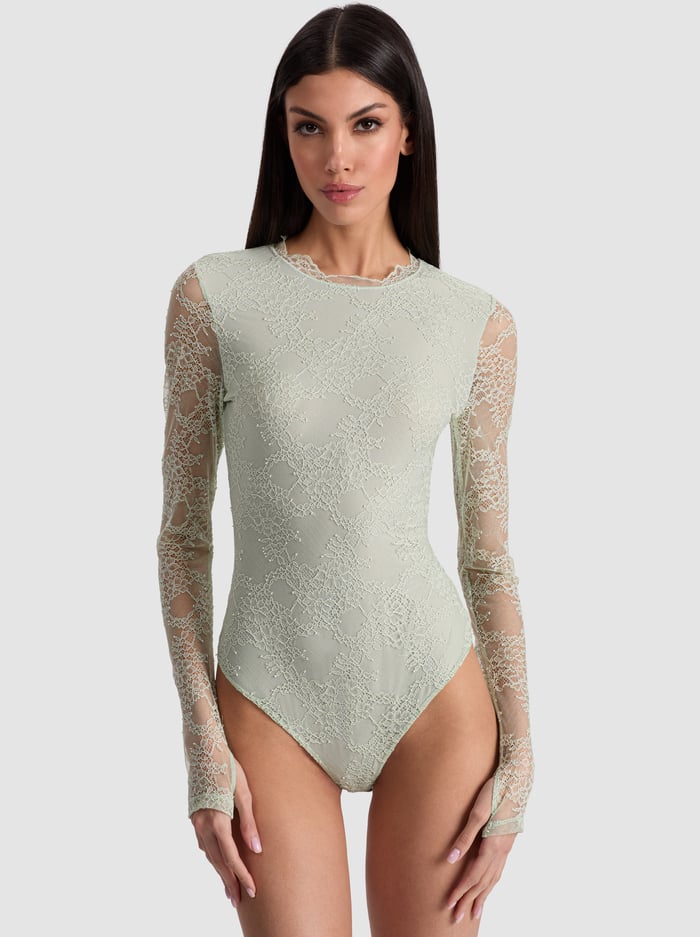 TAEYN LACE BODYSUIT - GREEN TEA - Alice And Olivia