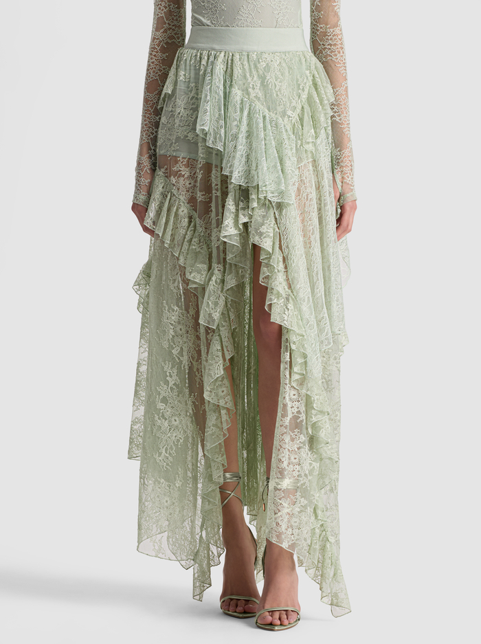 KARYS MIXED MEDIA SKIRT - GREEN TEA - Alice And Olivia