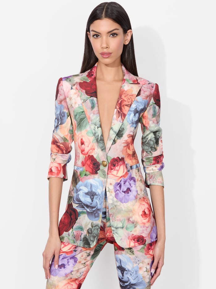 BREANN FITTED LONG BLAZER - STORM FLORAL SM - Alice And Olivia