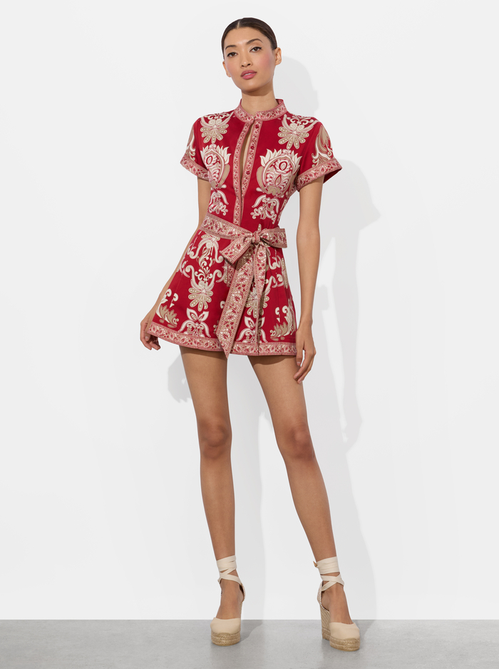 LUCY BUTTON DOWN ROMPER - SERENADE DARK CHERRY - Alice And Olivia