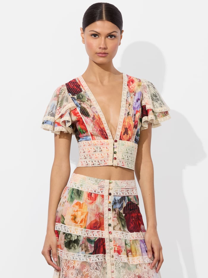 KEELEY BLOUSE - STORM FLORAL SM - Alice And Olivia