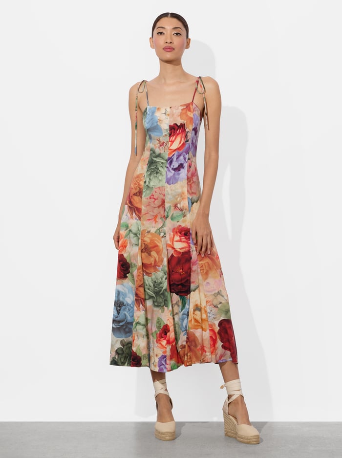 JEANETTE PANELED MIDI DRESS - STORM FLORAL LG - Alice And Olivia
