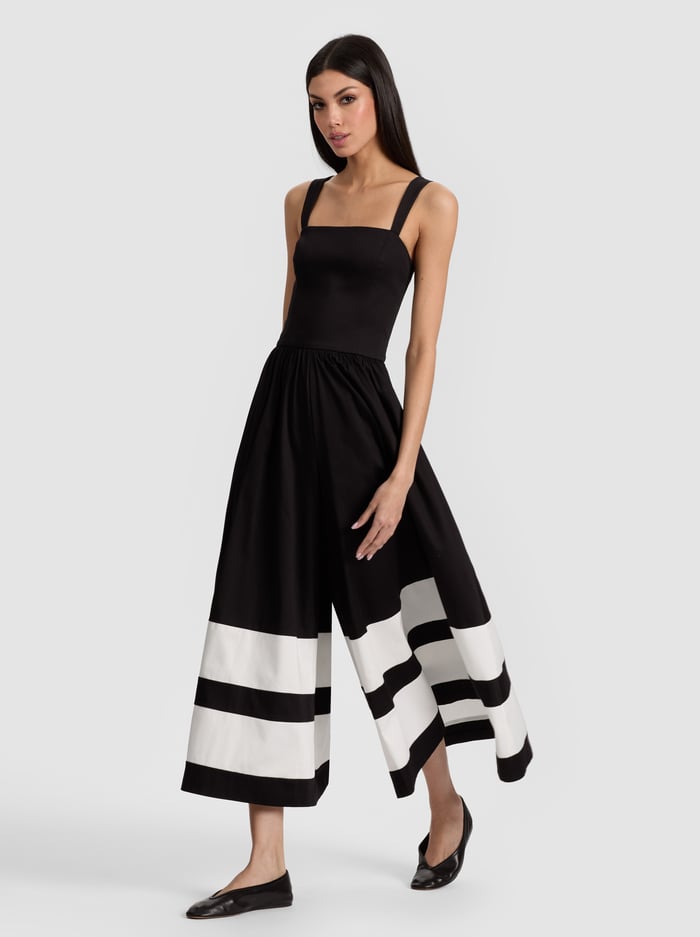 BELDEN COLORBLOCK JUMPSUIT - BLACK/OFF WHITE - Alice And Olivia