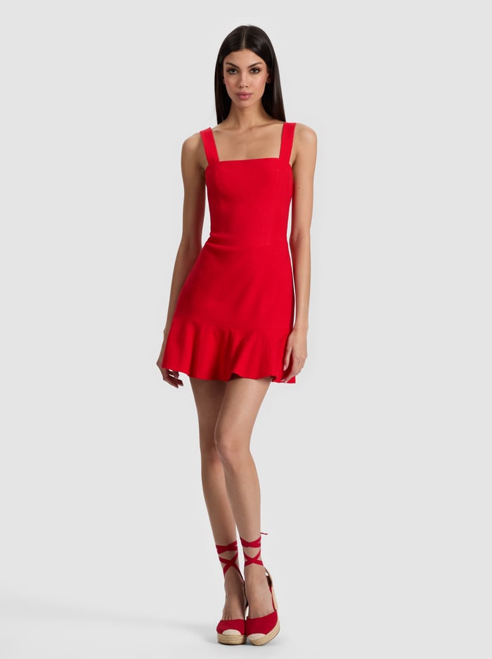 KAIDRA DROP WAIST MINI DRESS - BRIGHT RUBY - Alice And Olivia