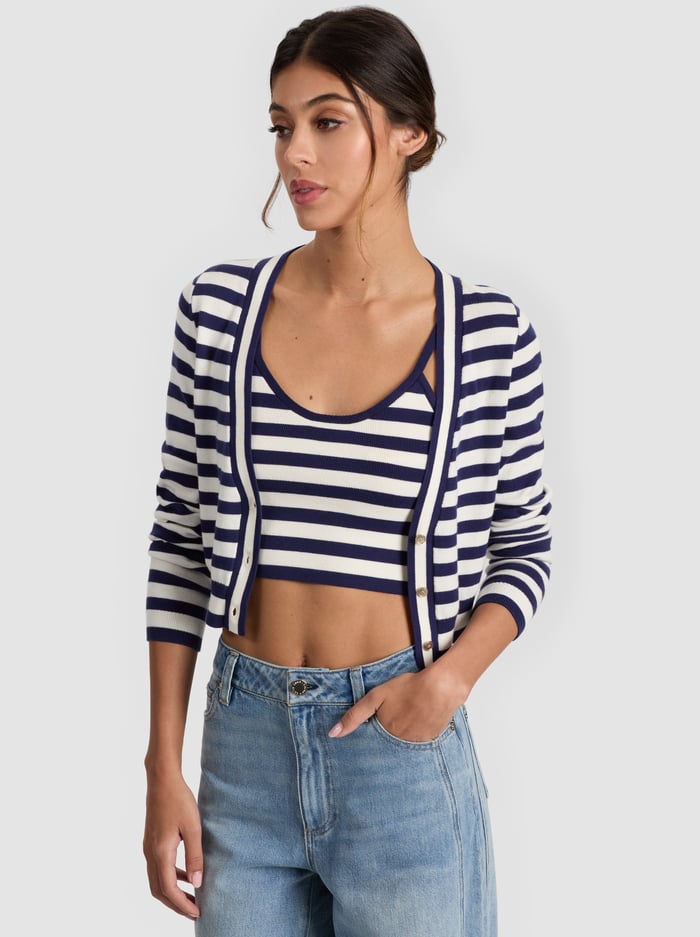 GRACE STRIPED CARDIGAN - INDIGO/SOFT WHITE - Alice And Olivia