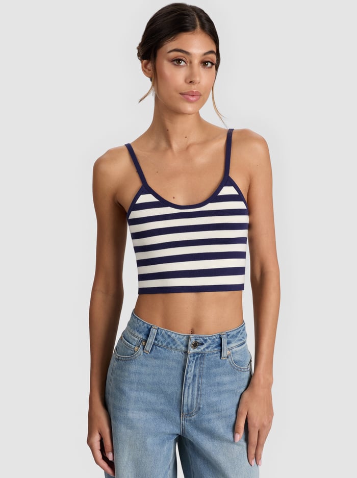 MAUDE STRIPED BRALETTE - INDIGO/SOFT WHITE - Alice And Olivia