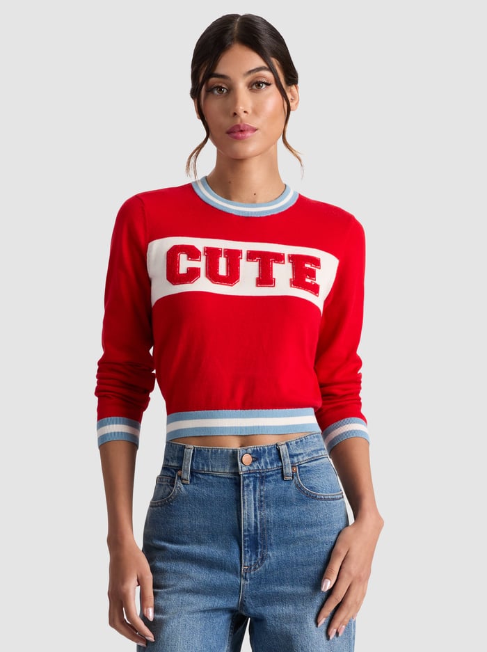 CAROLANN SHRUNKEN PULLOVER - BRIGHT RUBY/MULTI - Alice And Olivia