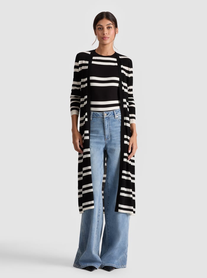CALLAN MAXI CARDIGAN - BLACK/ECRU - Alice And Olivia