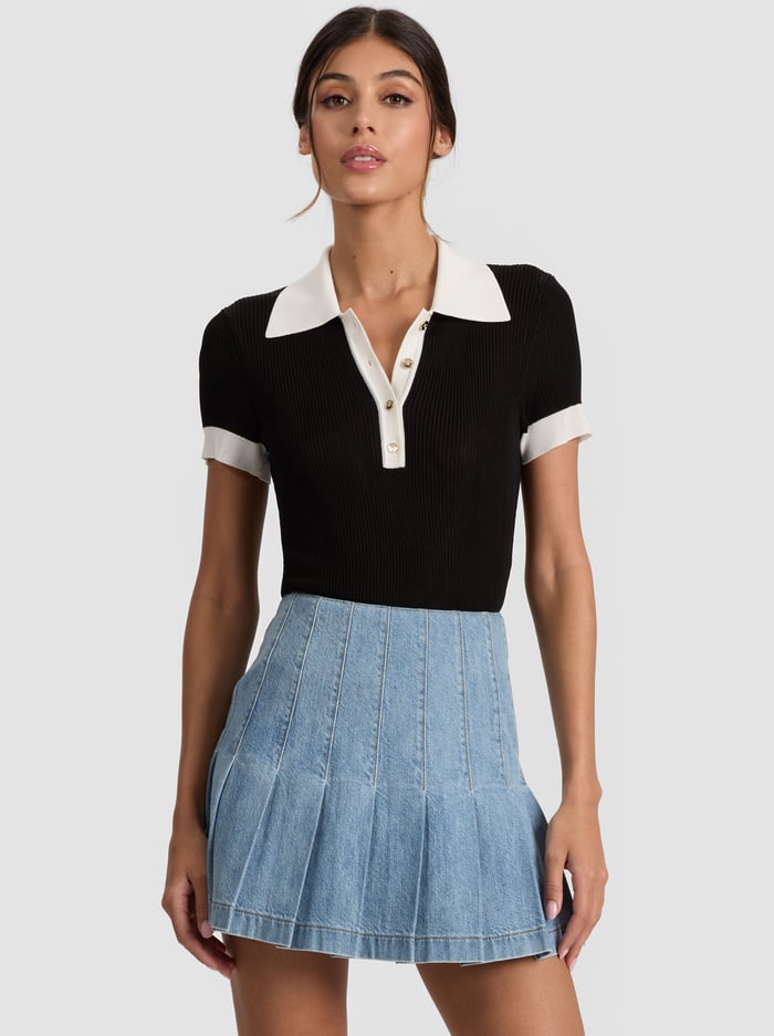 MARTHA POLO - BLACK/SOFT WHITE - Alice And Olivia