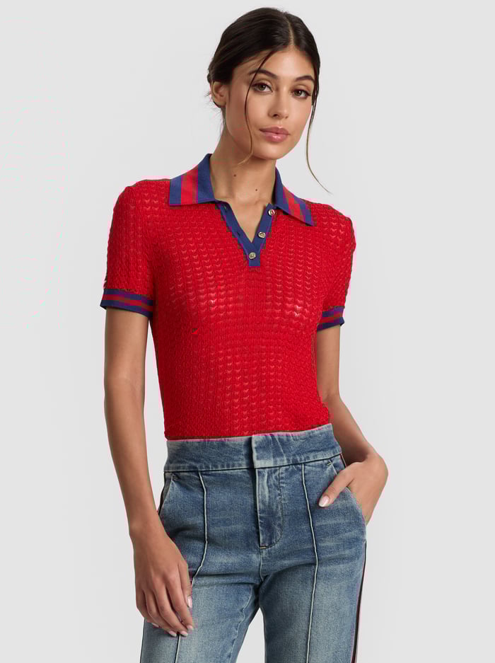 MARTHA POINTELLE POLO - BRIGHT RUBY/INDIGO - Alice And Olivia