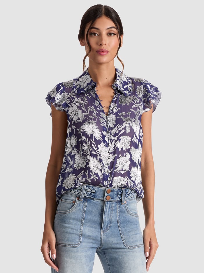MARTEL BLOUSE - BLOOMING WILD INDIGO - Alice And Olivia
